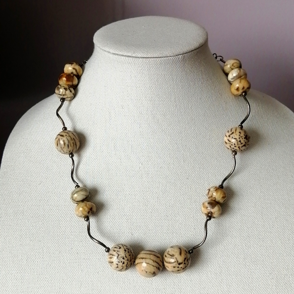 Artisan Jasper Stone Beaded Silver Statement Handmade Necklace
